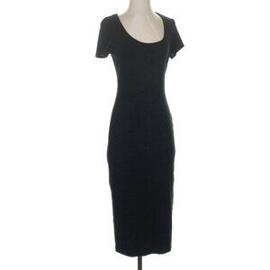 Marine Layer - Lexi Rib Short Sleeve Midi Dress in Black - Small / Black